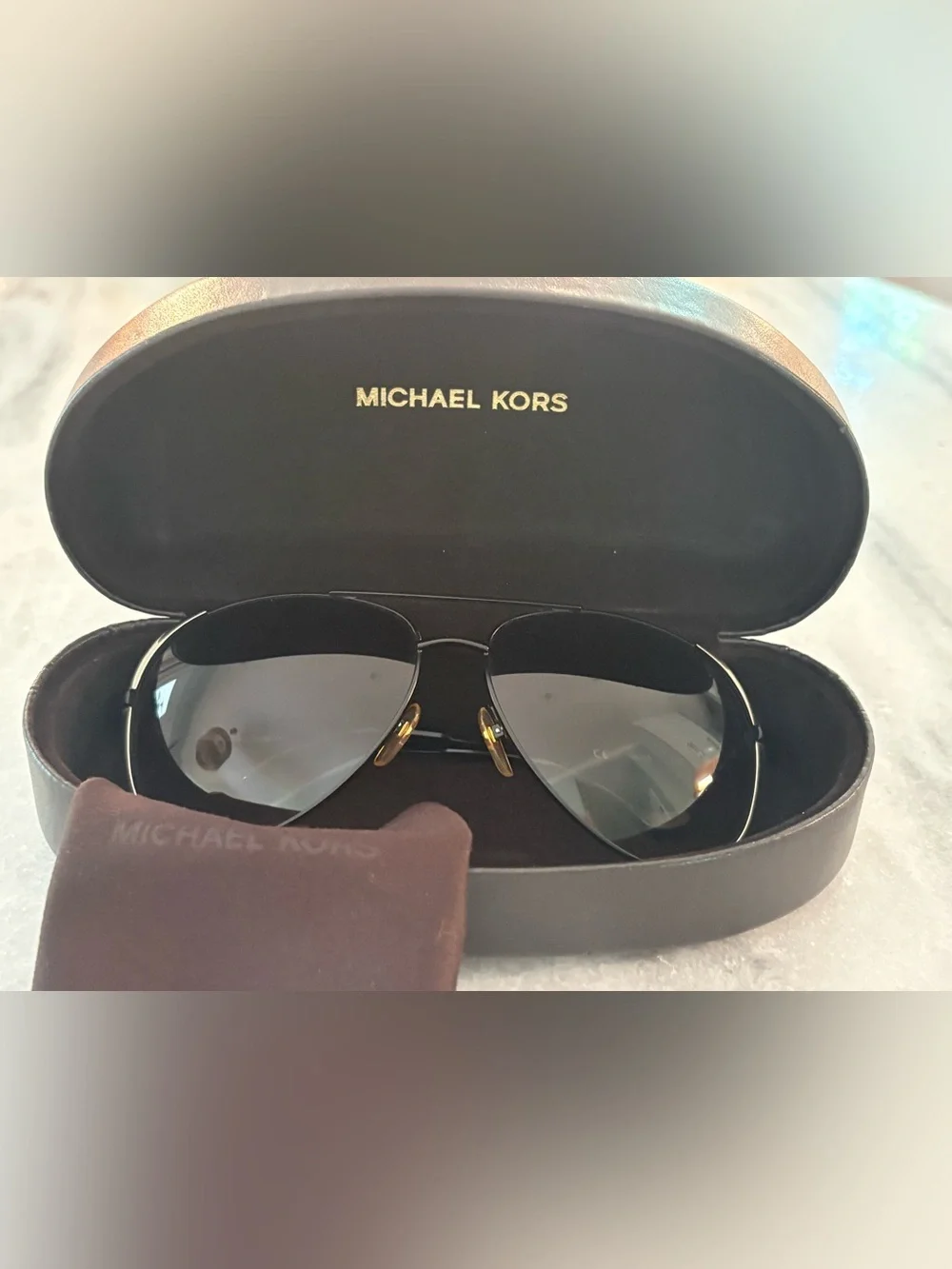 Michael Kors Black and Gold Aviator Sunglasses